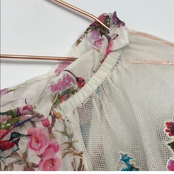 Roja vibrant floral/bird print mesh sleeve tunic. - Picture 3 of 4